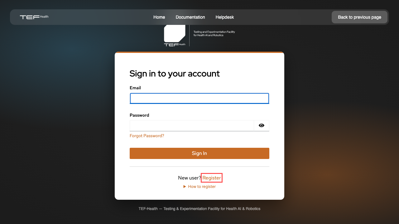 Sign-in screen with the Register link