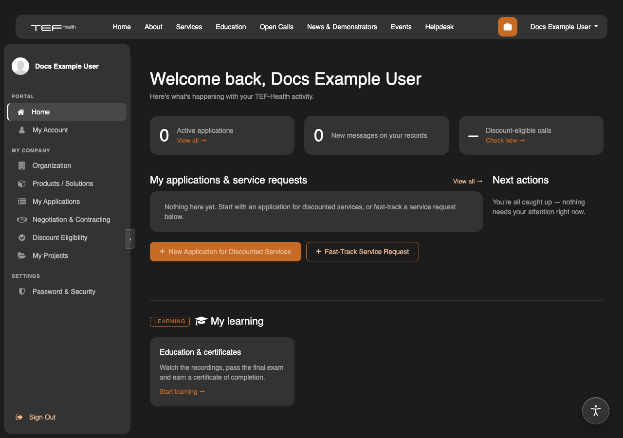 Portal home after login