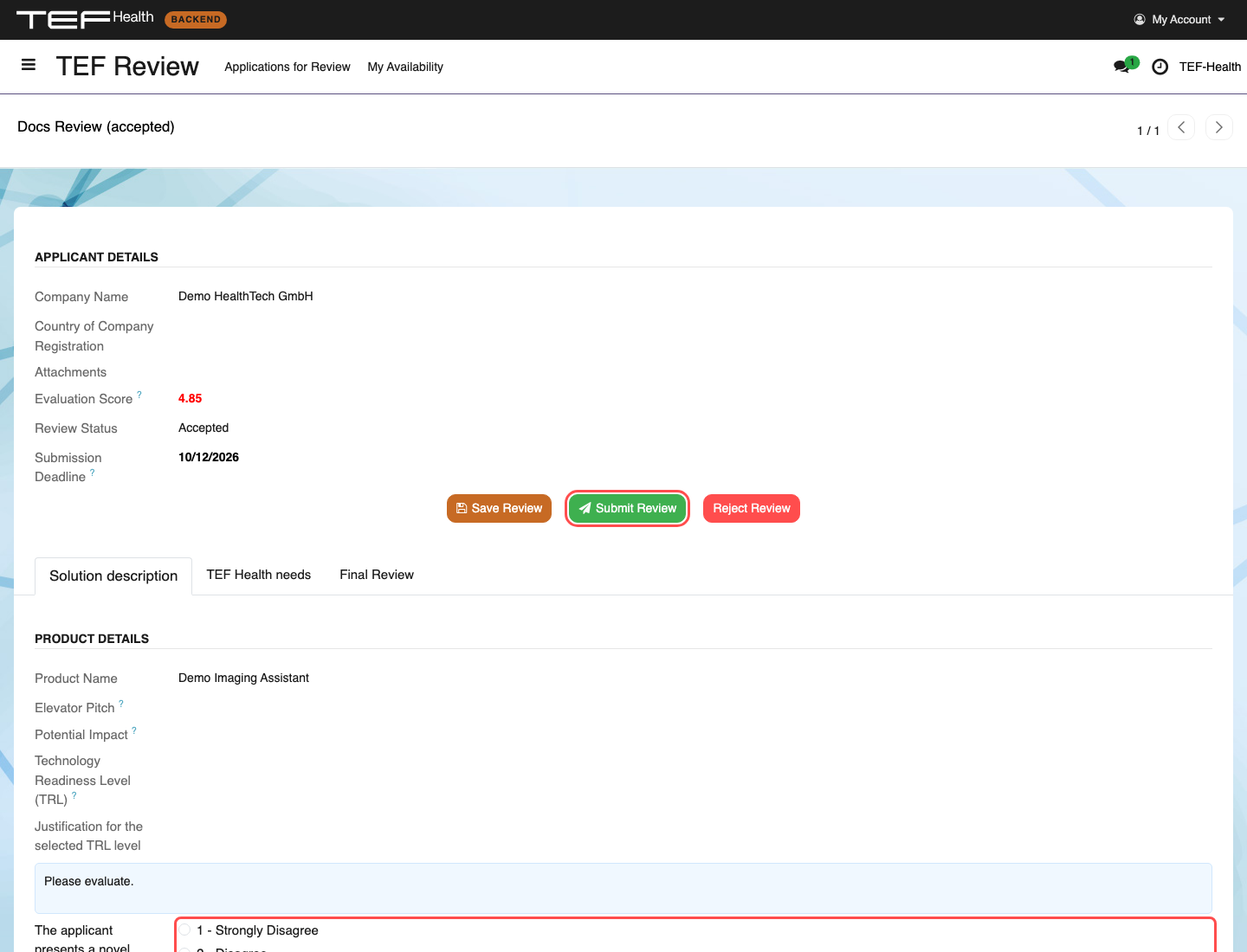 Submitting the completed review