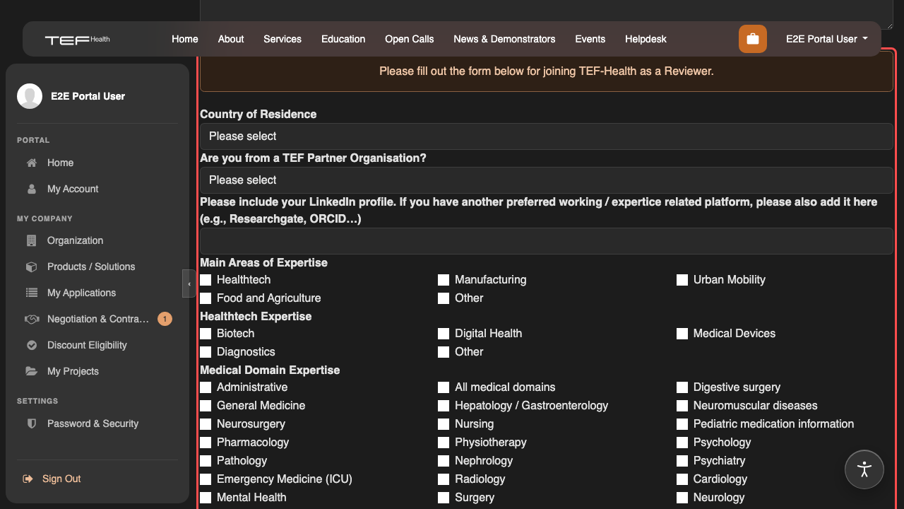 The onboarding form on the access request page