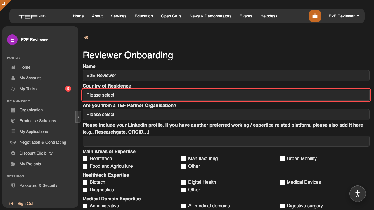 The reviewer onboarding form